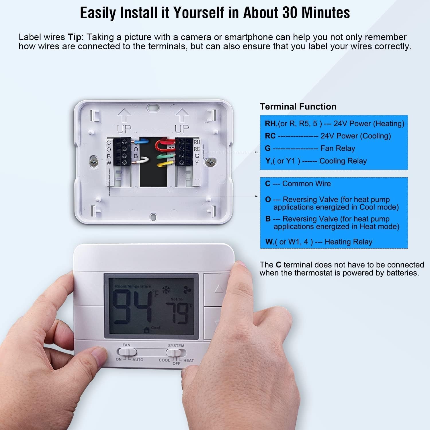 Upgraded Digital Non-Programmable Thermostat for Home 1 Heat/1 Cool Single St...