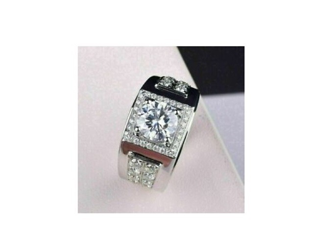 Lab-Created 2.20 Ct Round Cut Diamond Men's Engagement Ring 14K White Gold Over
