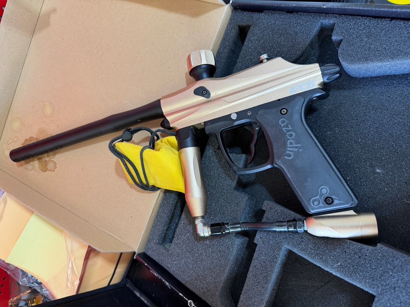Azodin KAOS .68 Cal Paintball Marker Black Gold w Barrel Case Untested