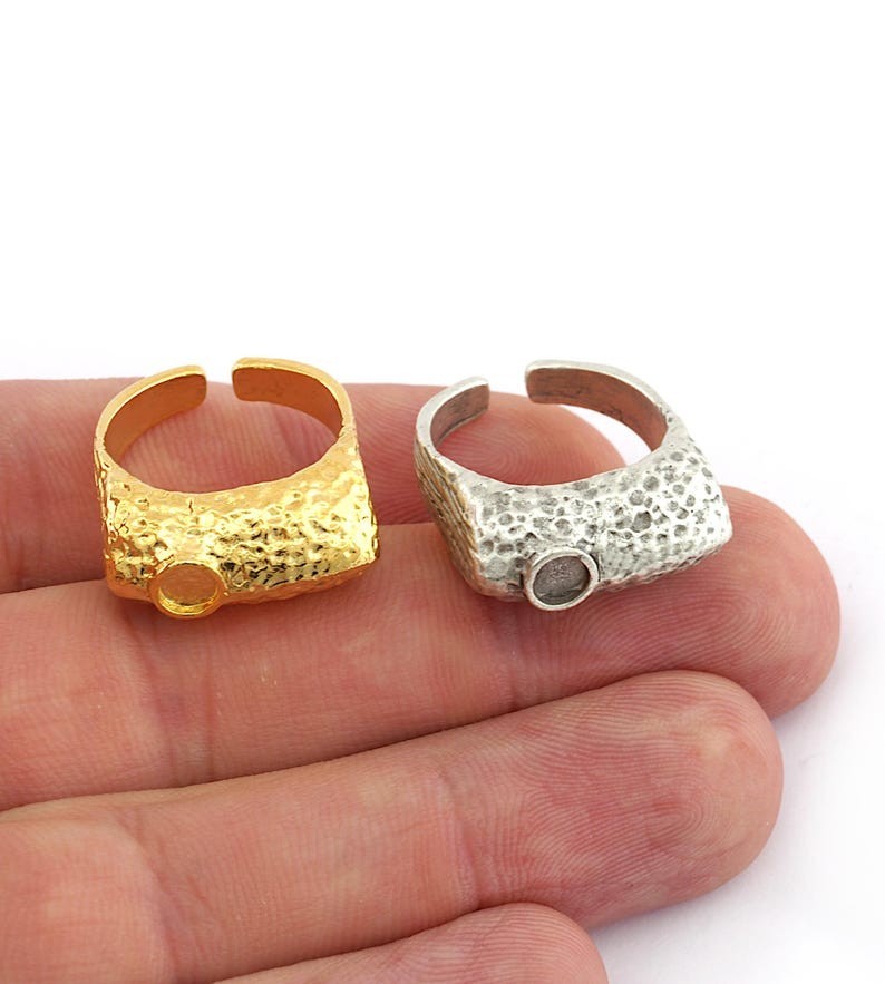 Organic blank Adjustable Ring Raw, Shiny-Antique Silver,Shiny Gold-8us  5660