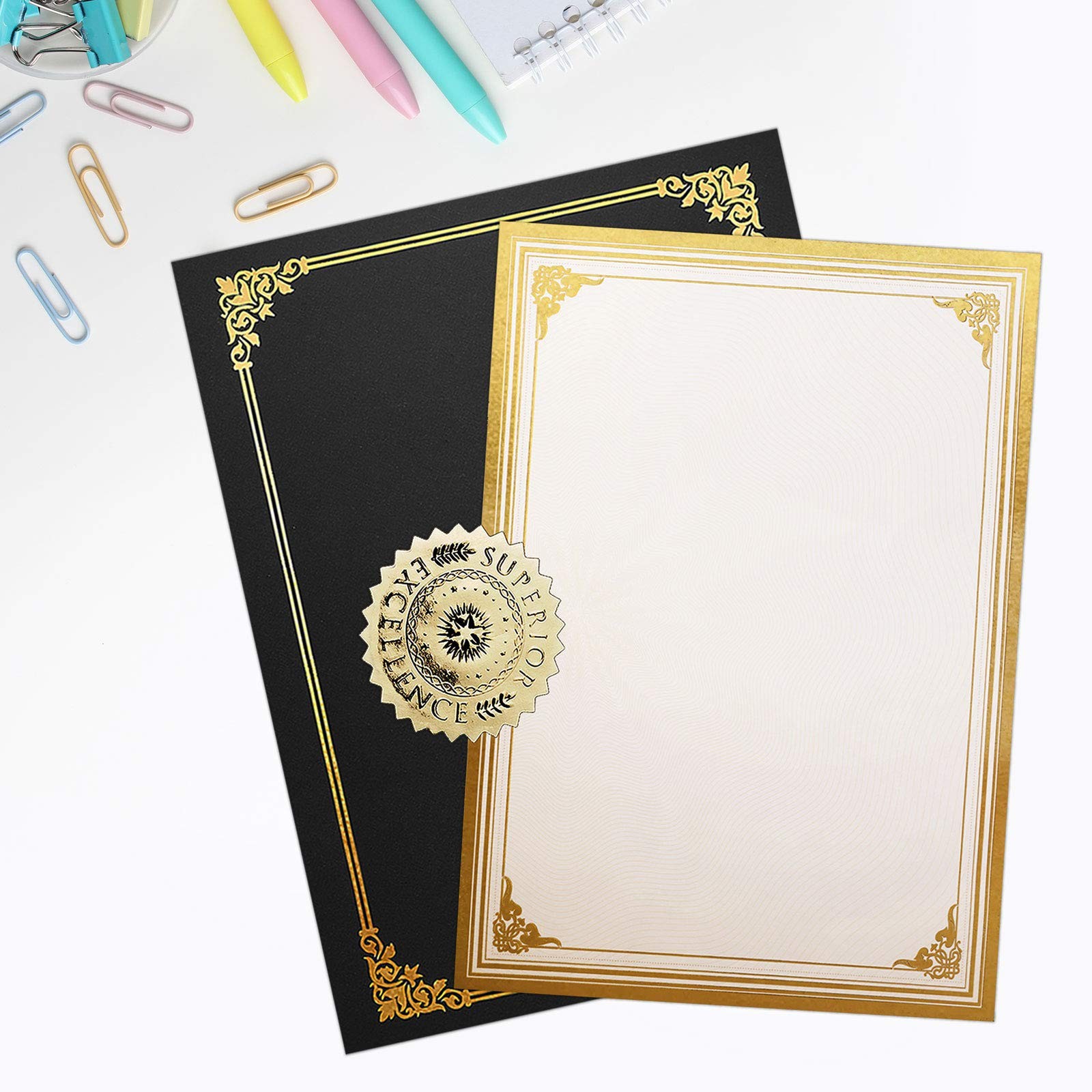 SUNEE 75pcs Certificate Kit, Includes 25pcs Black Certificate Holders & 25pcs...