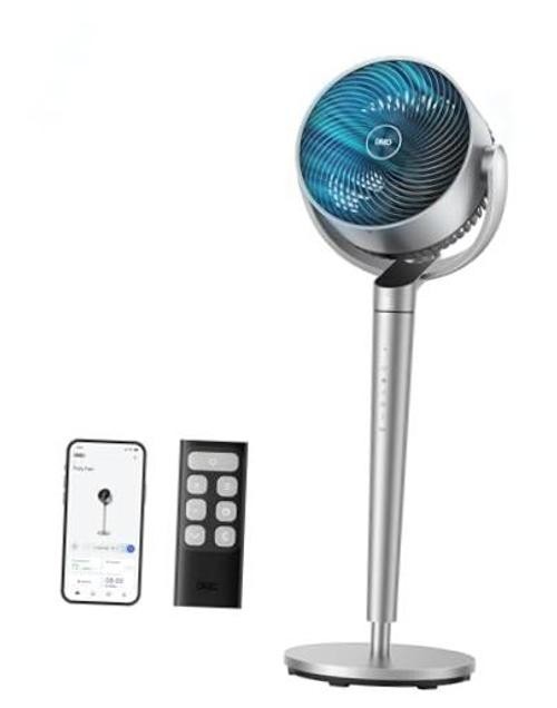 DREO Smart Fan for Bedroom - 110ft Pedestal Fan with DC Motor - 150°+120° Silver