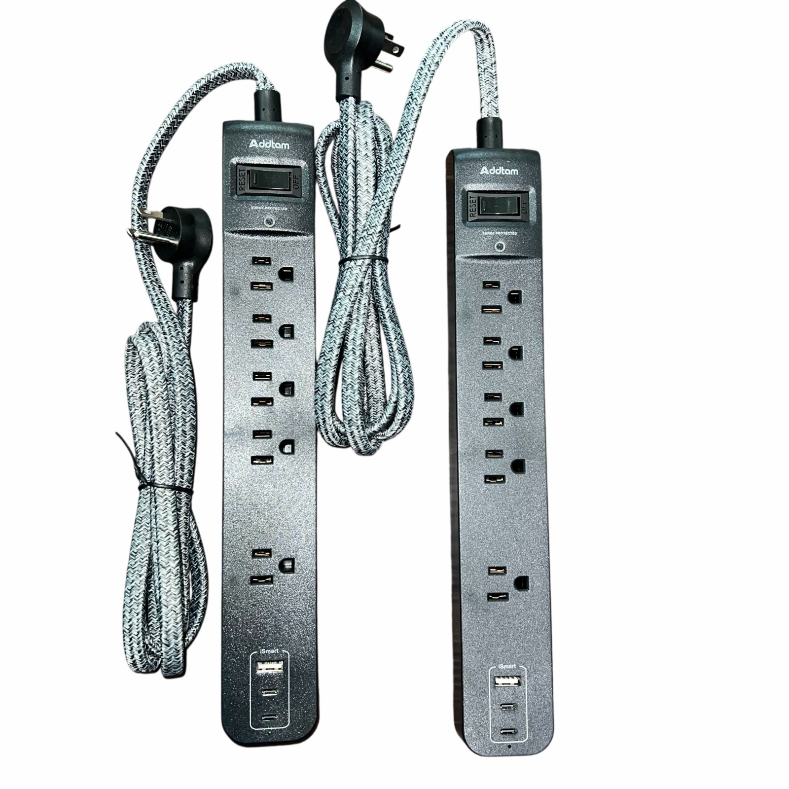 Addtam 2 Pack Power Strip Surge Protector 5 Spaced Outlets 3 Usb AD9110 NEW