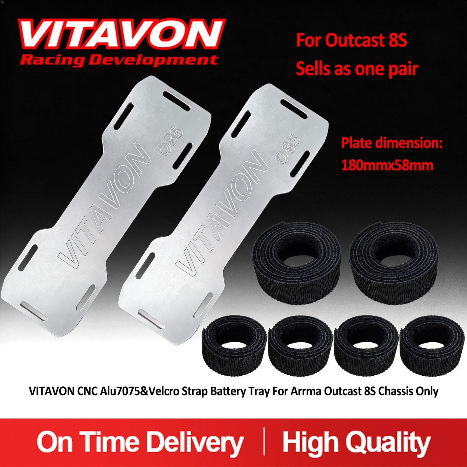 VITAVON CNC Aluminum Battery Tray For Arrma Outcast 8S 1/5 Stock Chassis only