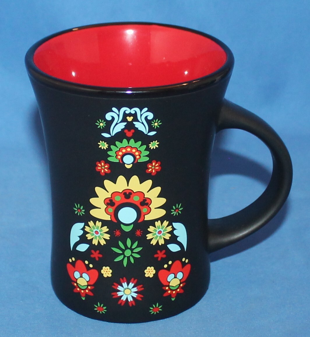 New Disney Parks Matte Black Floral Coffee Mug Cup