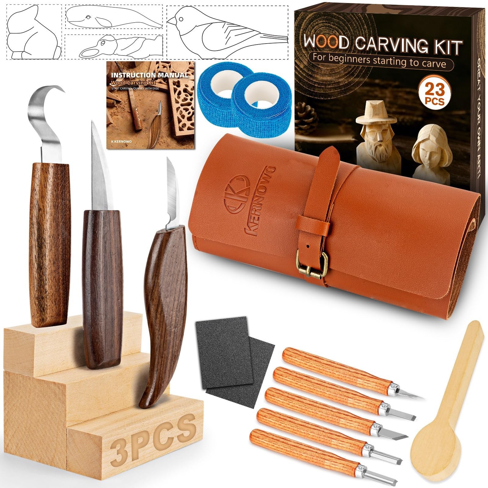 Wood Carving Kit, 23pcs Wood Carving Tools with PVC Storage Bag, Wood Whittli...