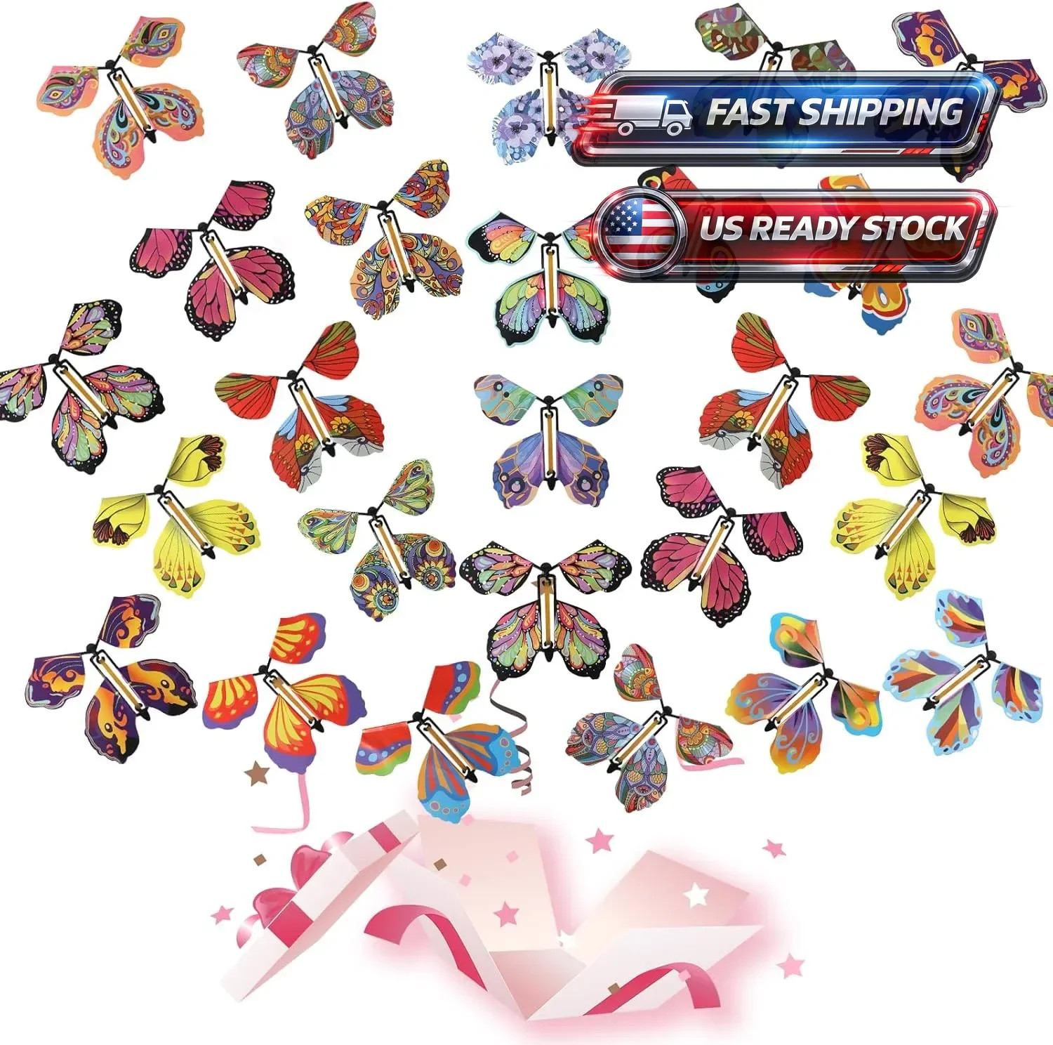 20 PCS Flying Butterfly Toy, Wind up Flying Butterfly Surprise Box Wind up Butte