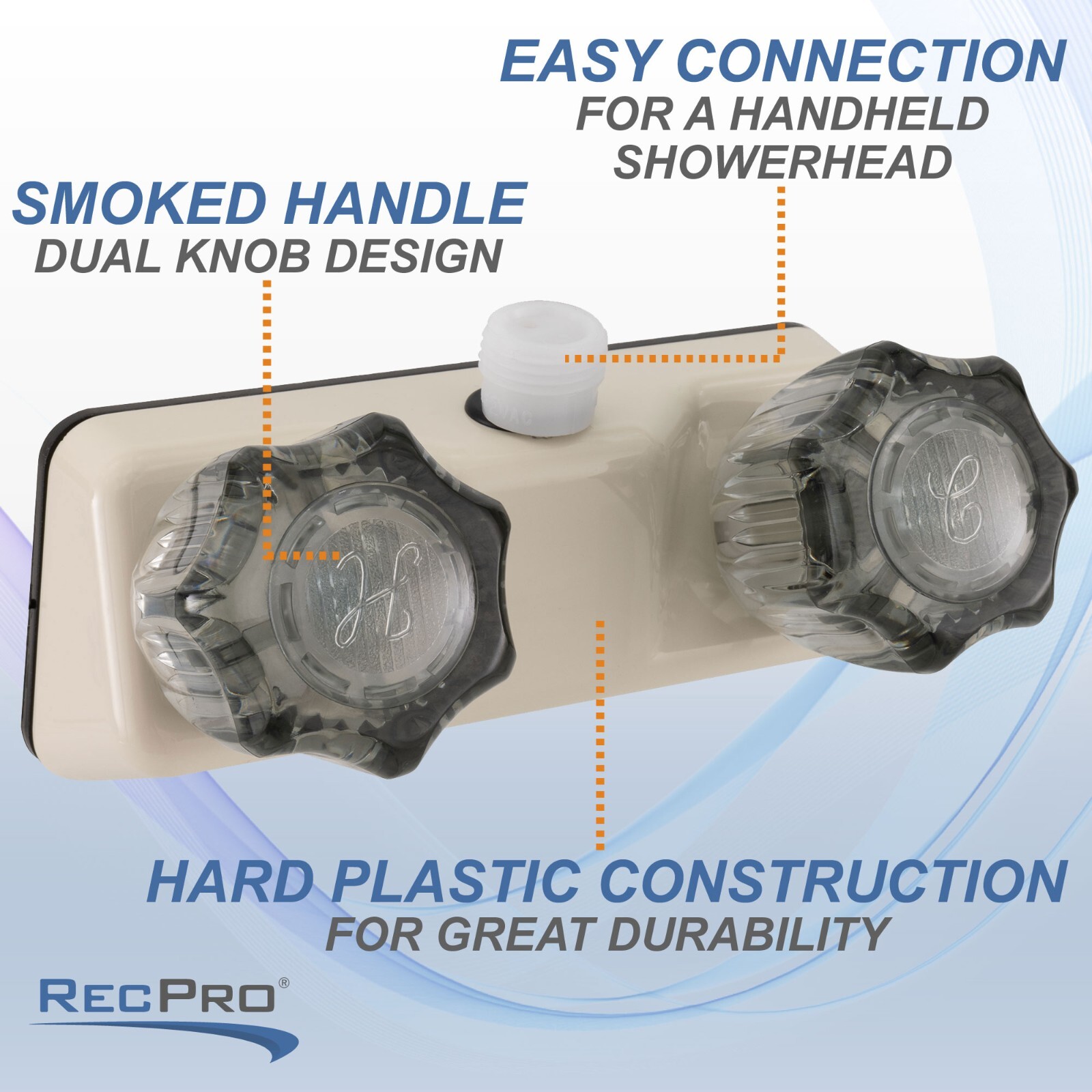 RecPro RV Shower Valve | 4 Inch Shower Diverter | Ivory with Dual Knobs