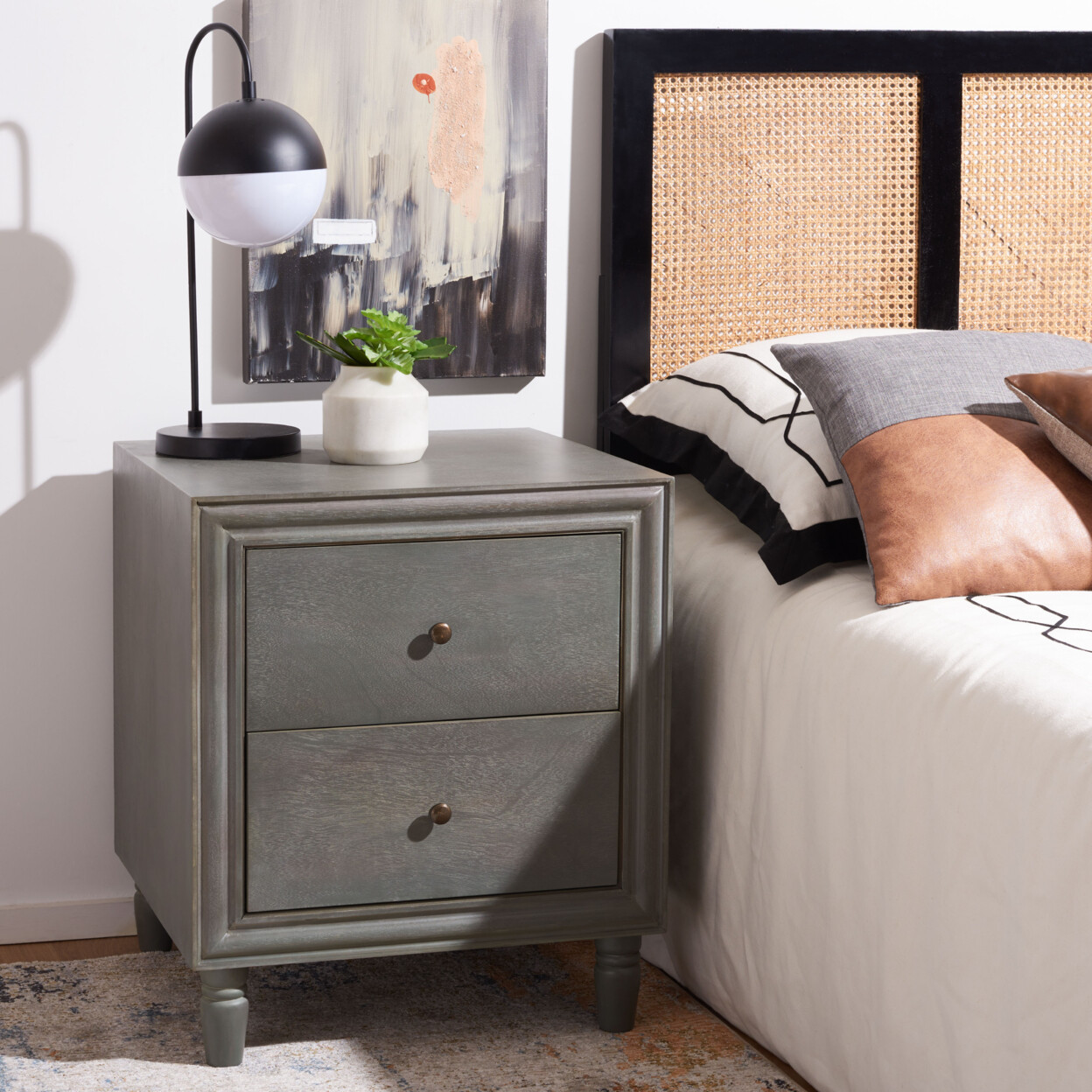 SAFAVIEH Blaise Nightstand With Storage Drawers | Ash Grey |