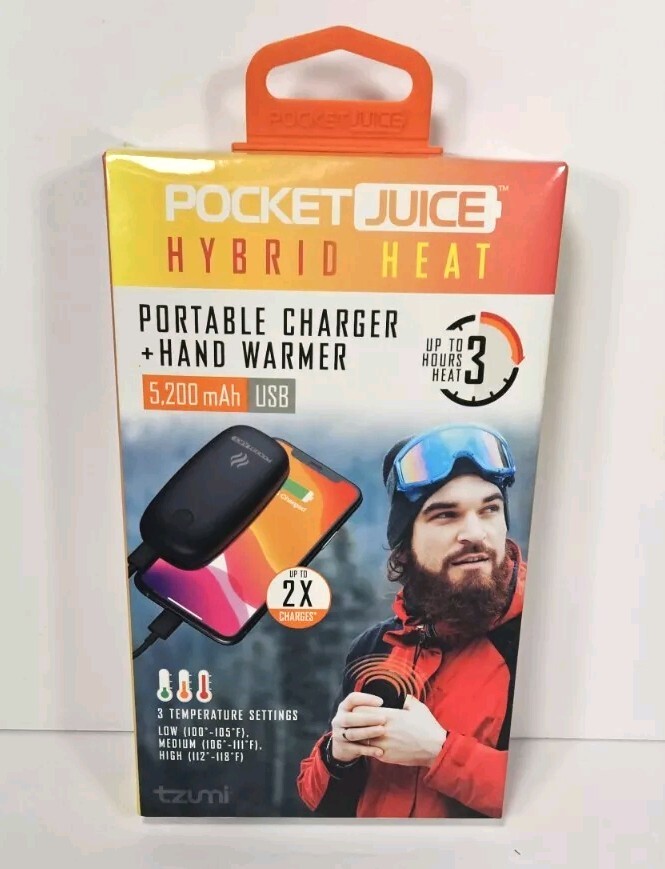 Pocket Juice 5200 mAh USB Hybrid Heat Portable Phone Charger and Hand Warmer NEW