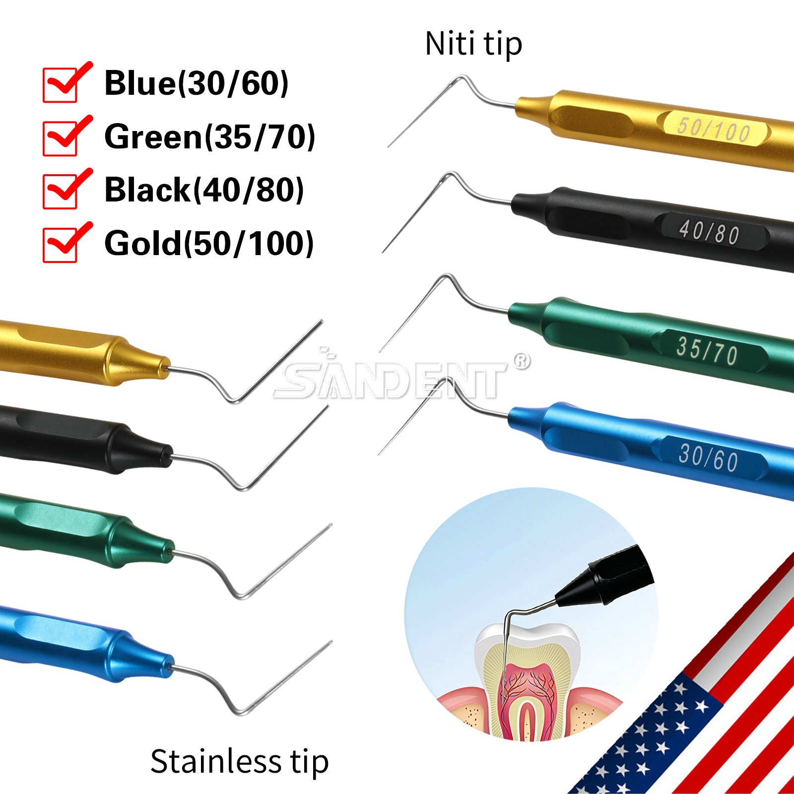 Dental Endodontic Endo Buchanan Hand Plugger Tip Fill Obturation Kit 4 Colors