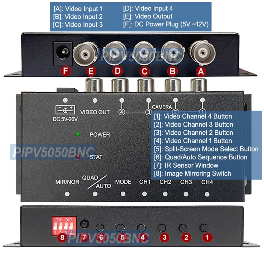 Quad Channel BNC Video Processor With IR Remote
