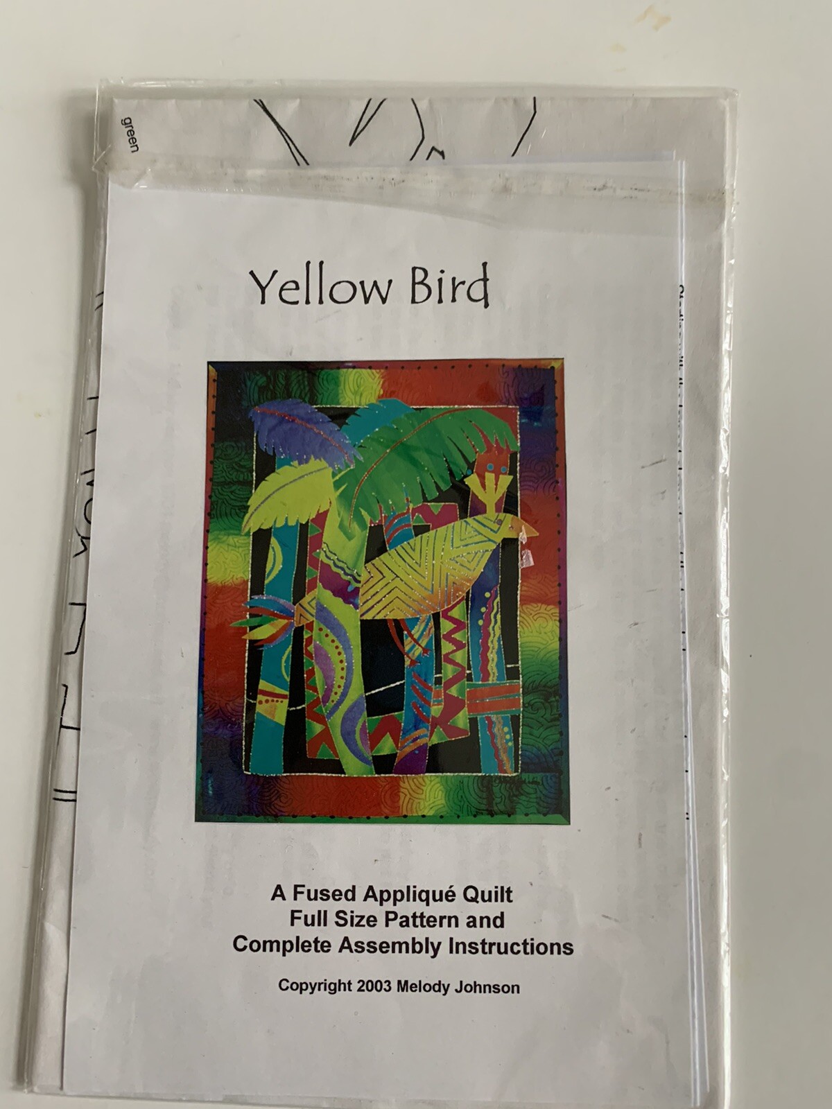 ‘Yellow Bird’ A Tropical Fused Applique Art Quilt Pattern 2003 By Melody Johnson