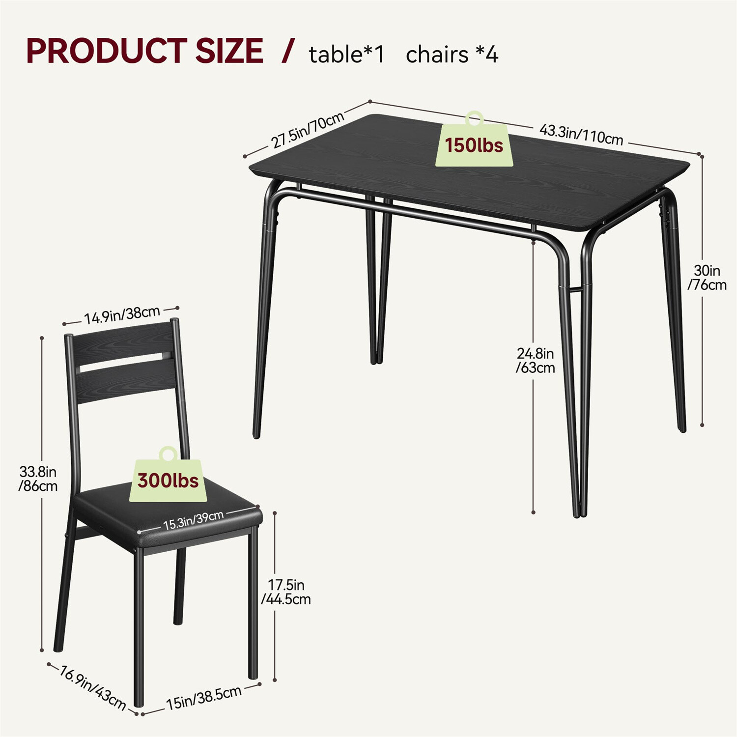 ☑️Dining Table 5 Piece Kitchen & Dining Room Sets for Small Space Table and Cha