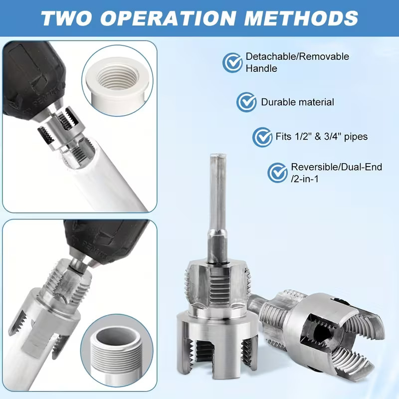 Integrated Internal & External Pipe Threading Tool For 1/2'' 3/4'' Water Pipe US