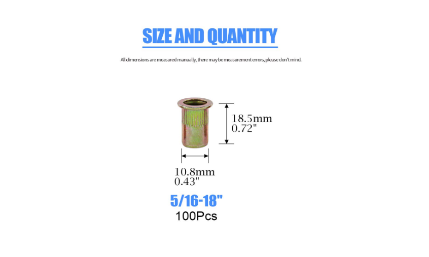 Zinc Plated Carbon Steel Flat Head 5/16" 18UNC Rivnut Threaded Insert Socket 100