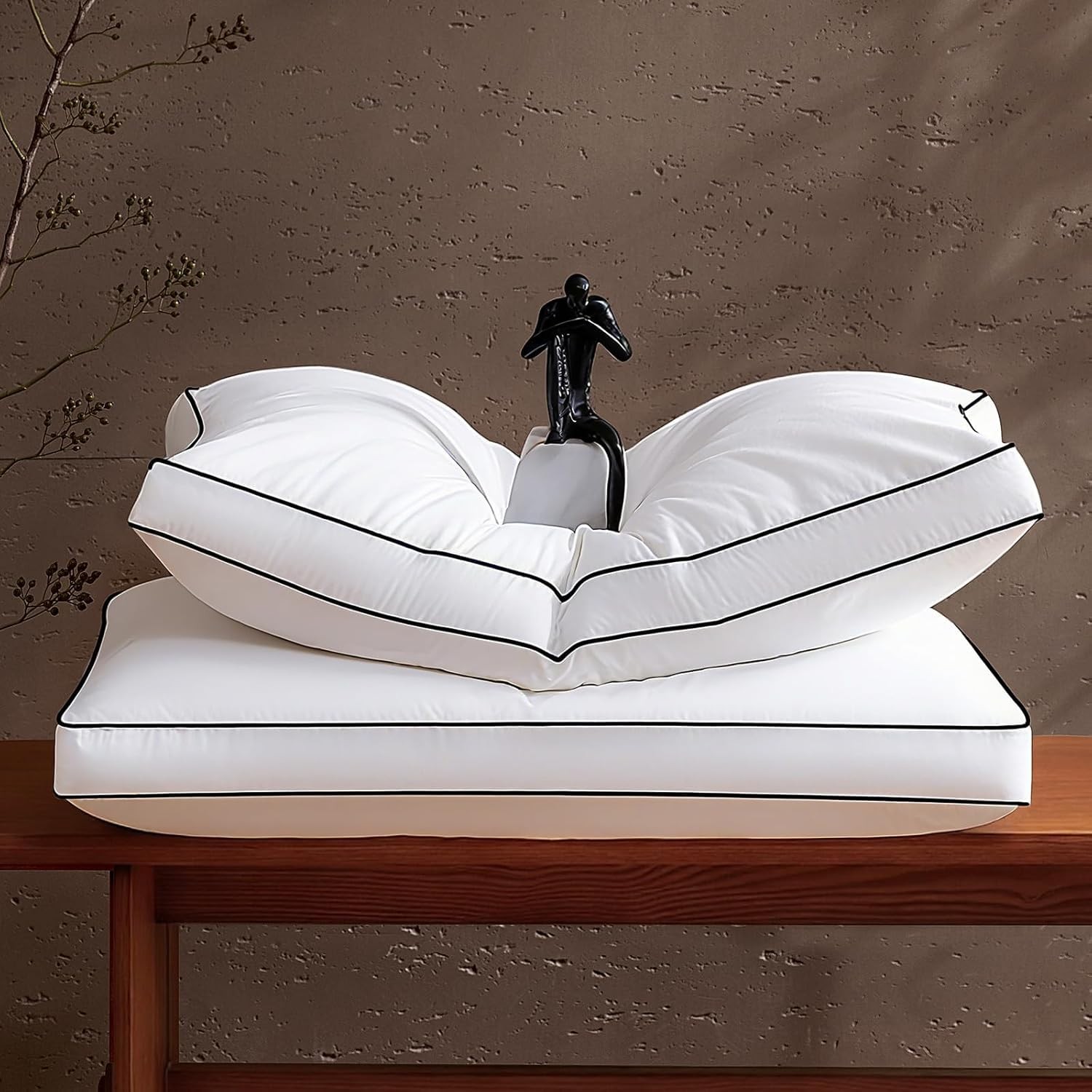 Feather Down Pillows with Gusseted 2 Pack，Hotel Collection Bed Pillows for Sl...