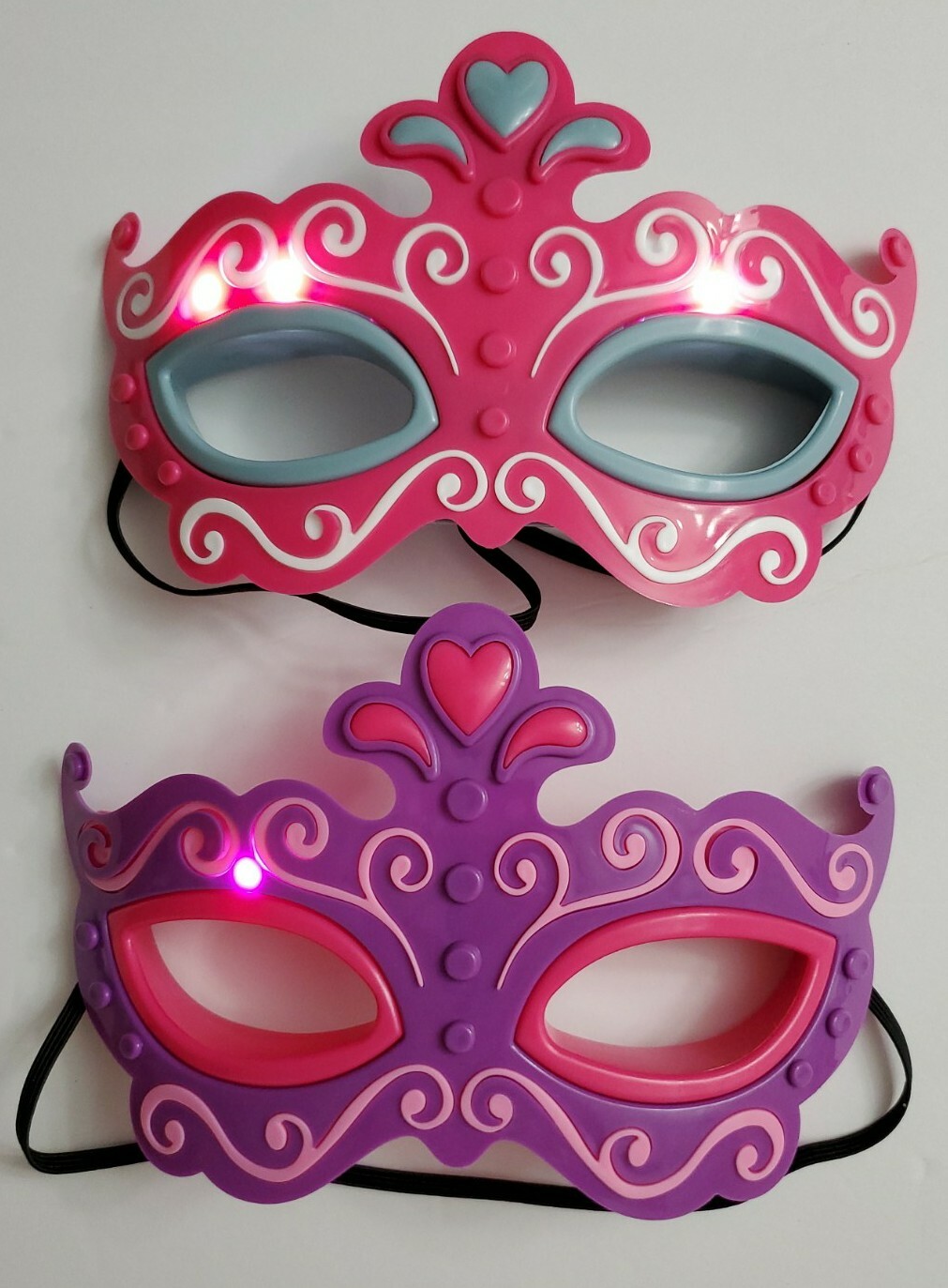 Two Plastic Princess Light Up Masks, Two Modes, off or flashing - NIB