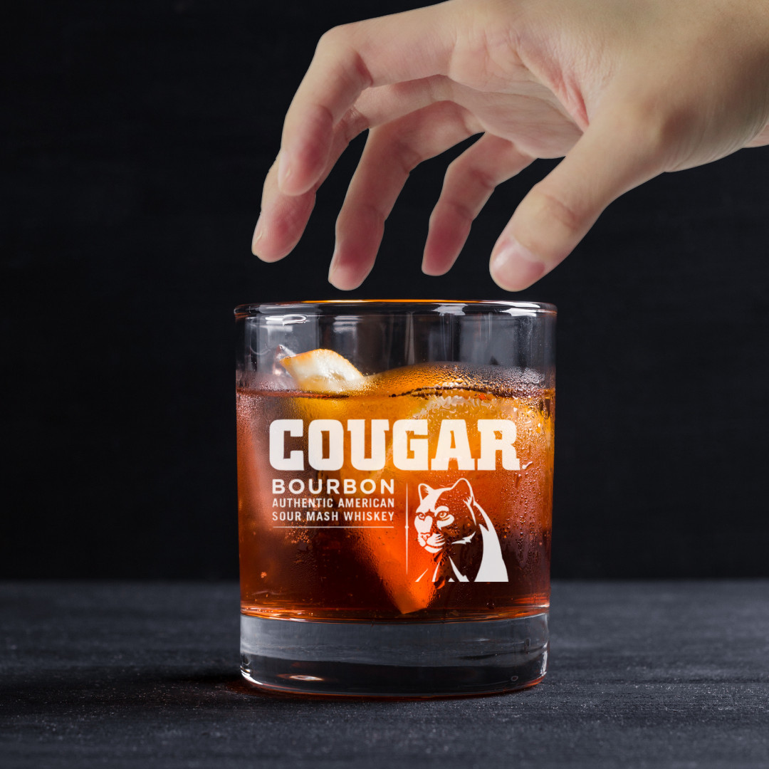 Custom Engraved Cougar Bourbon Whiskey Glass – 11 oz Standard Rocks Glass