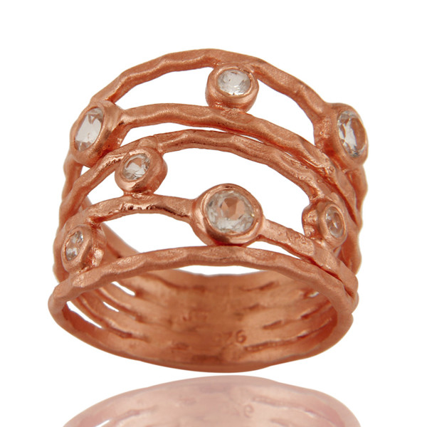 Handmade Multi Band Designer Rose Gold Plated 925 Silver Ring Jewelry