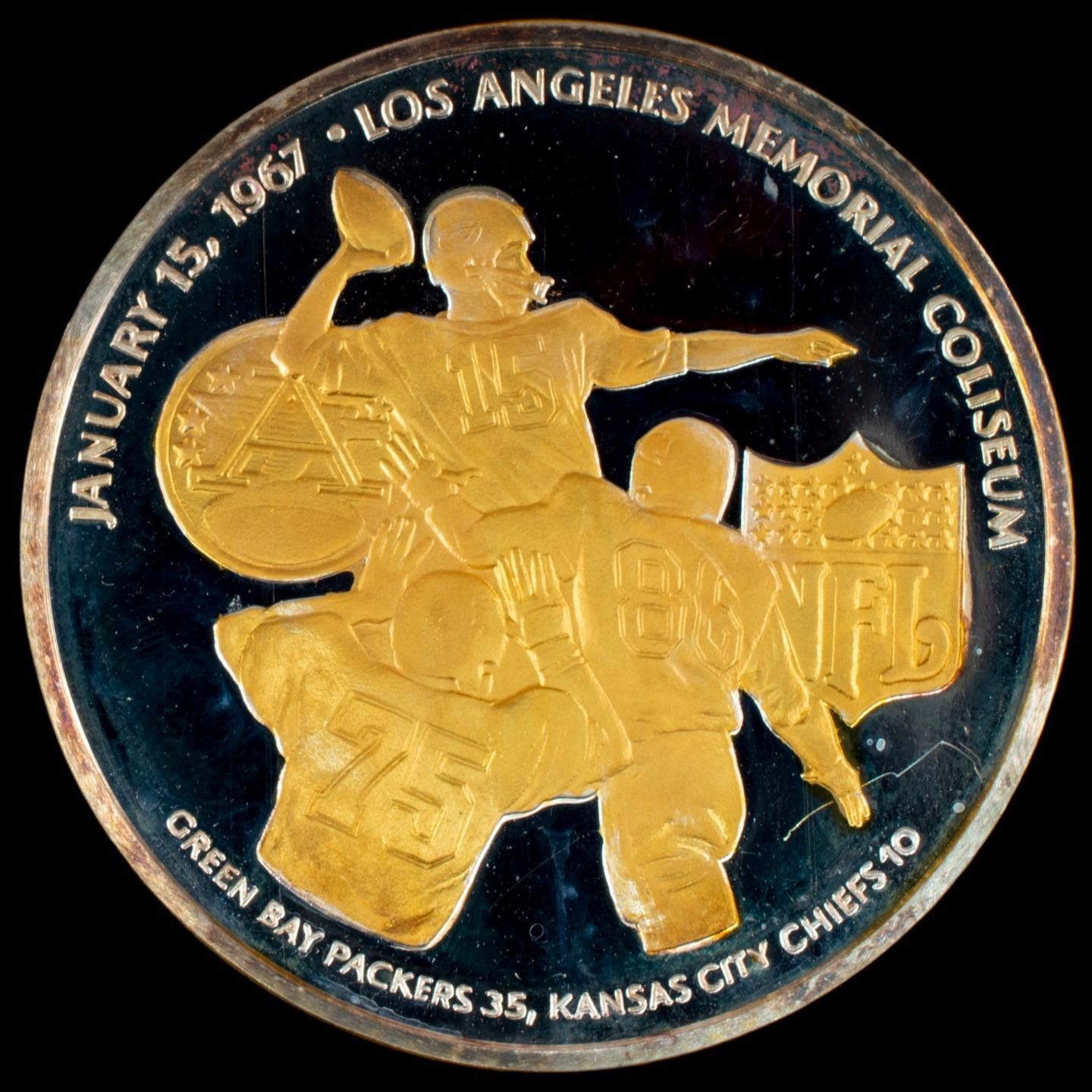 January 15,1967 Super Bowl I 2 oz. Silver .999 Gold Proof Packers & Chiefs RARE