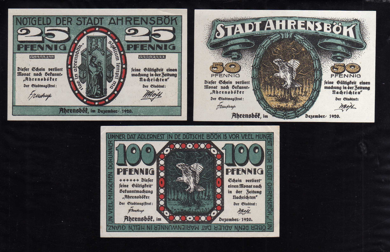 AHRENSBOK - GERMANY NOTGELD -   25, 50, 100 PFENNIG