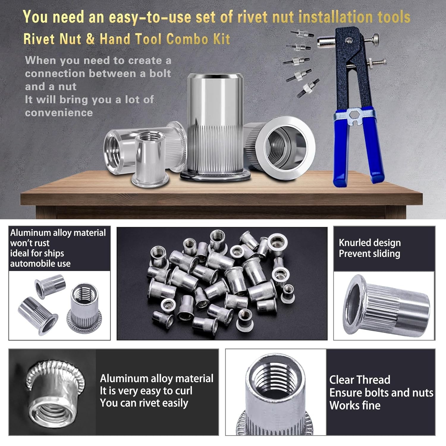 Pressure Rivet Nut Tool Kit, 430Pcs Metric Combination...
