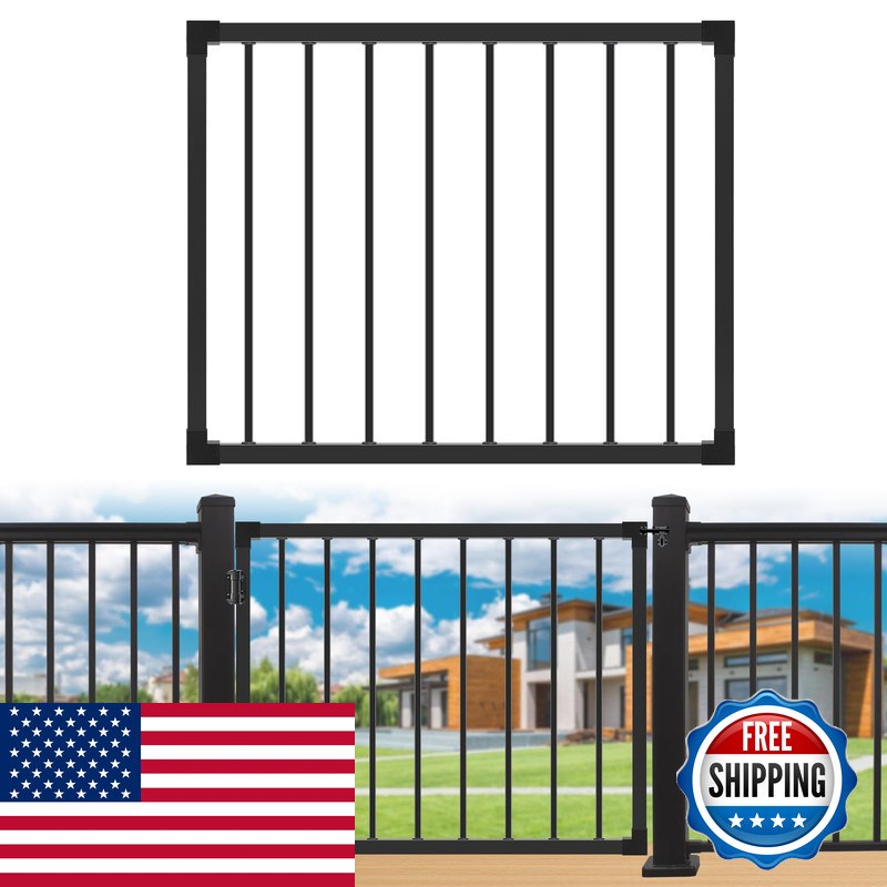 Suncrafts Deck Gate Outoor 36Hx48W Black Heavy Duty Steel Anti-Rust Fence Door