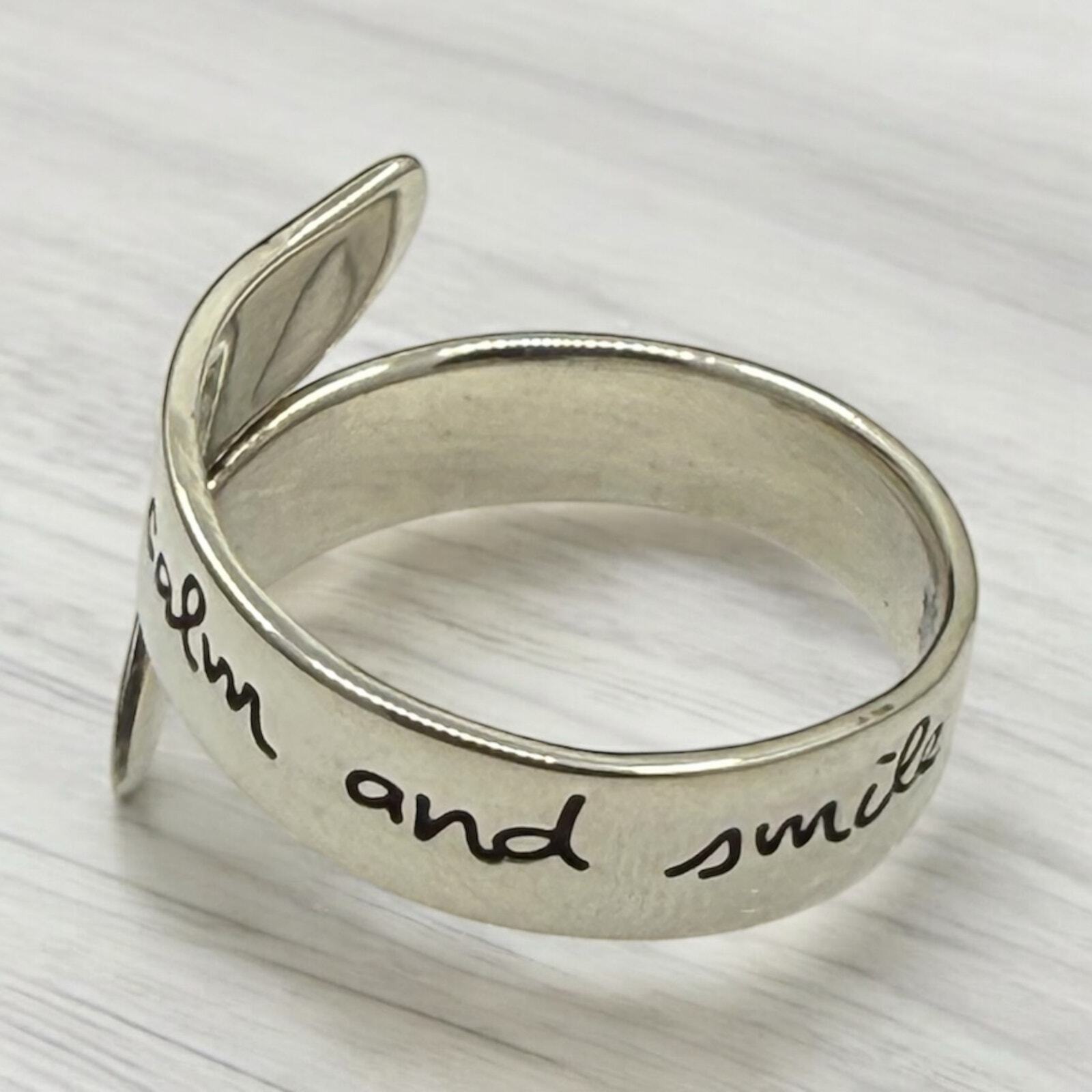 Far Fetched Adjustable Ring Keep Calm and Smile 925 Sterling Silver Wrap Quote