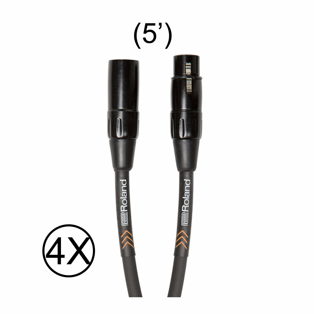 4 Pack Roland Black Series Heavy-Duty XLR to XLR Balanced Microphone Cable (5')