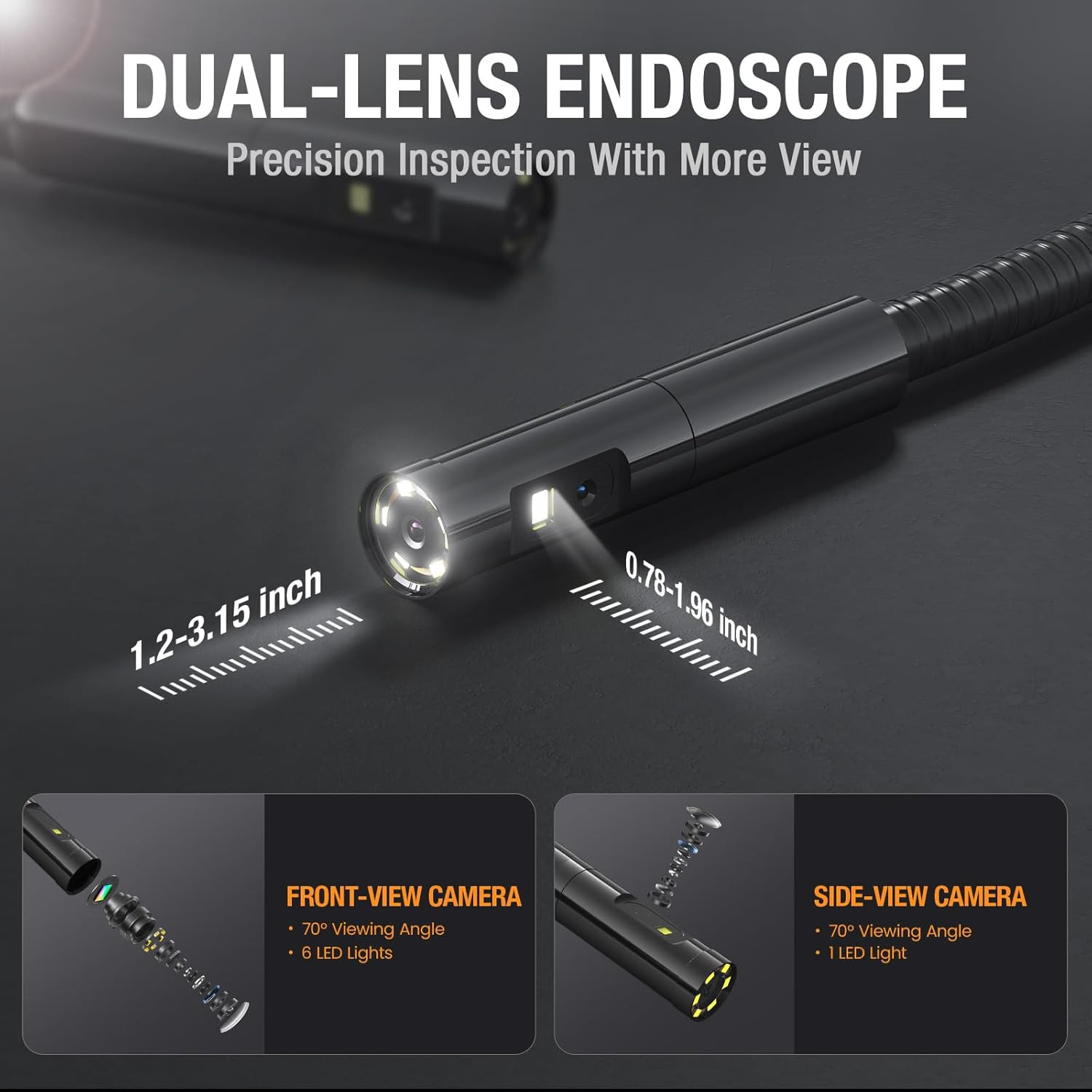 Inspection Camera, Dual Lens Borescope Camera with Light, NTS300 5" IPS Industri