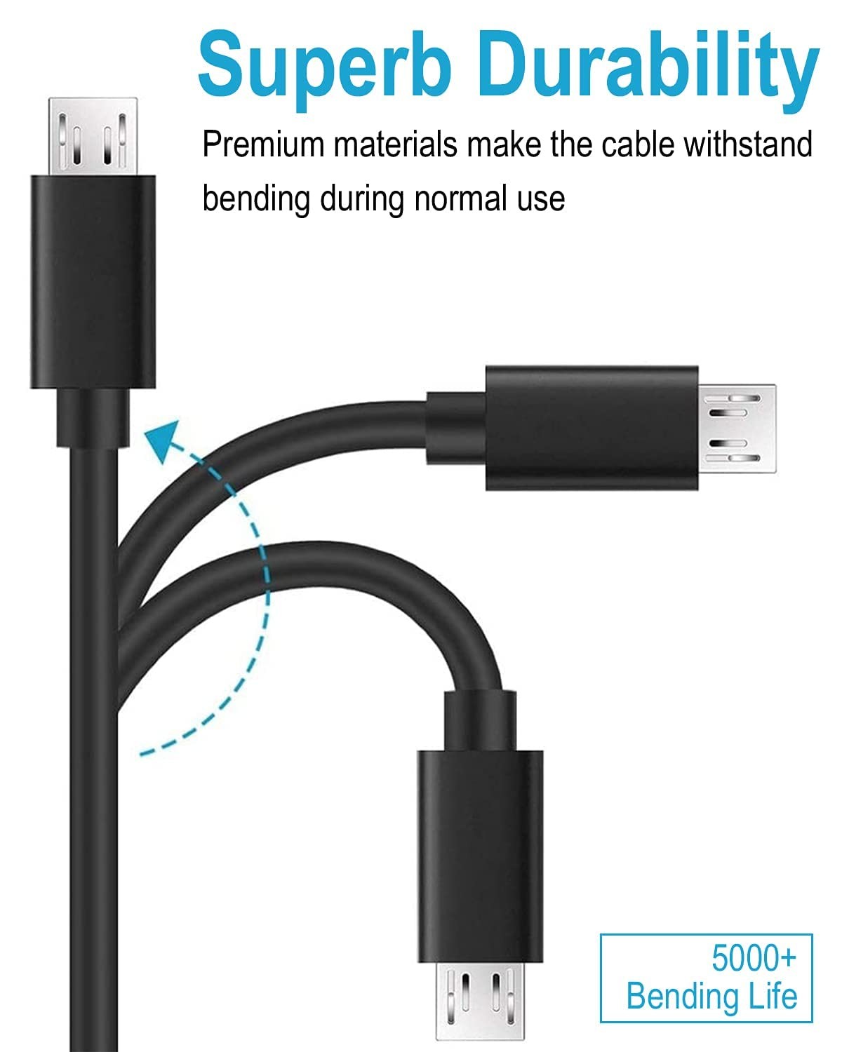 DEEGO Micro USB Cable, 15Ft Extra Long Controller Charger 15 feet, Black