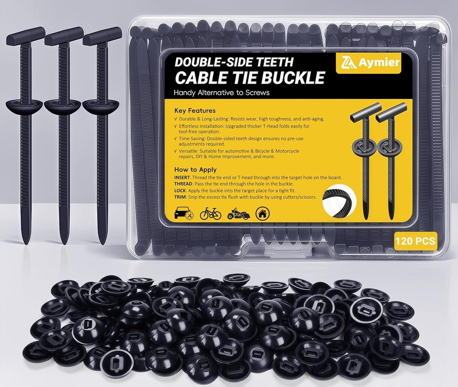 120pcs Nylon Universal Cable Tie Buckles Double Lock Zip Tie Rivets Auto Repair