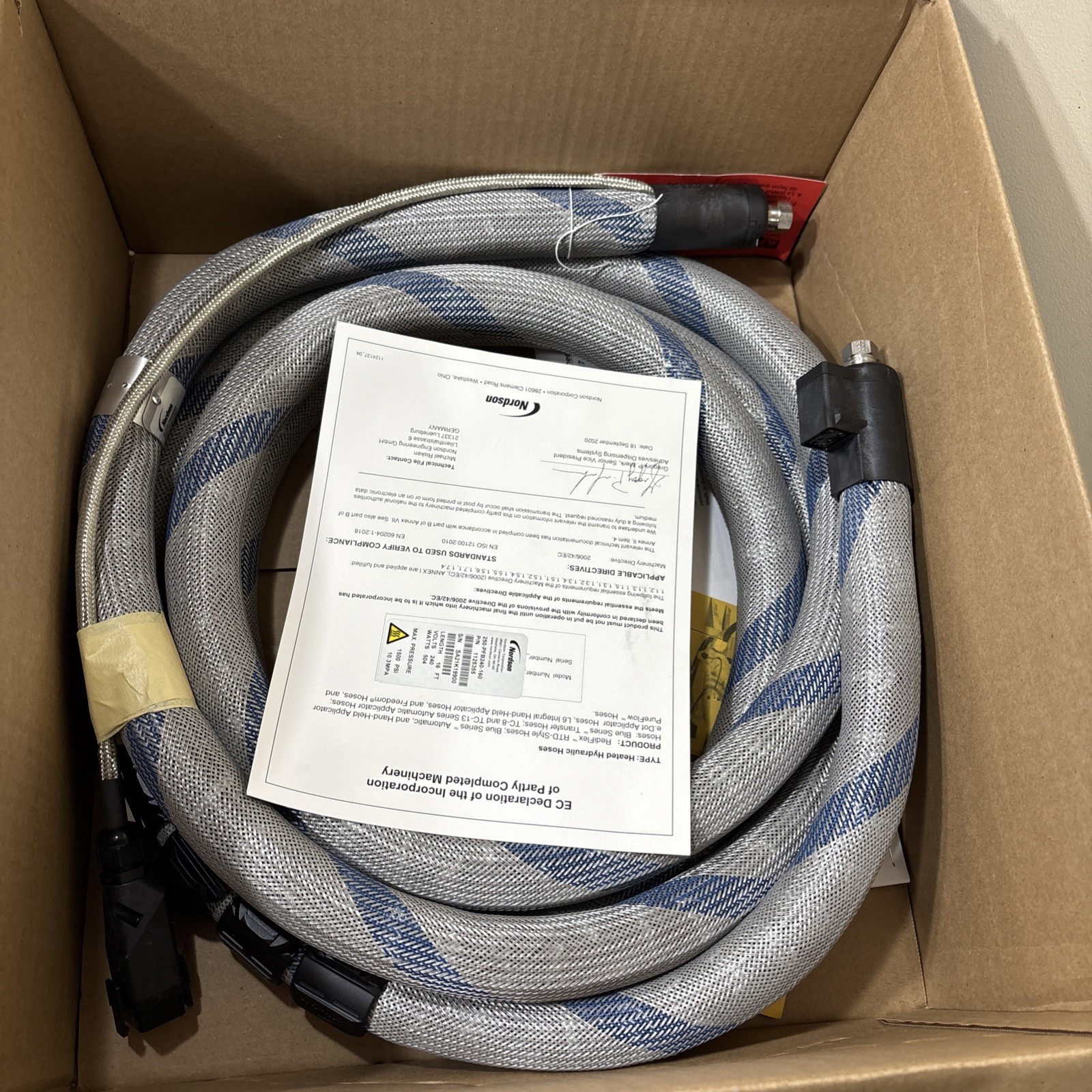 NEW - NORDSON 16' 1125355 HOT MELT HOSE 1509171 BLUE 240V 1500PSI