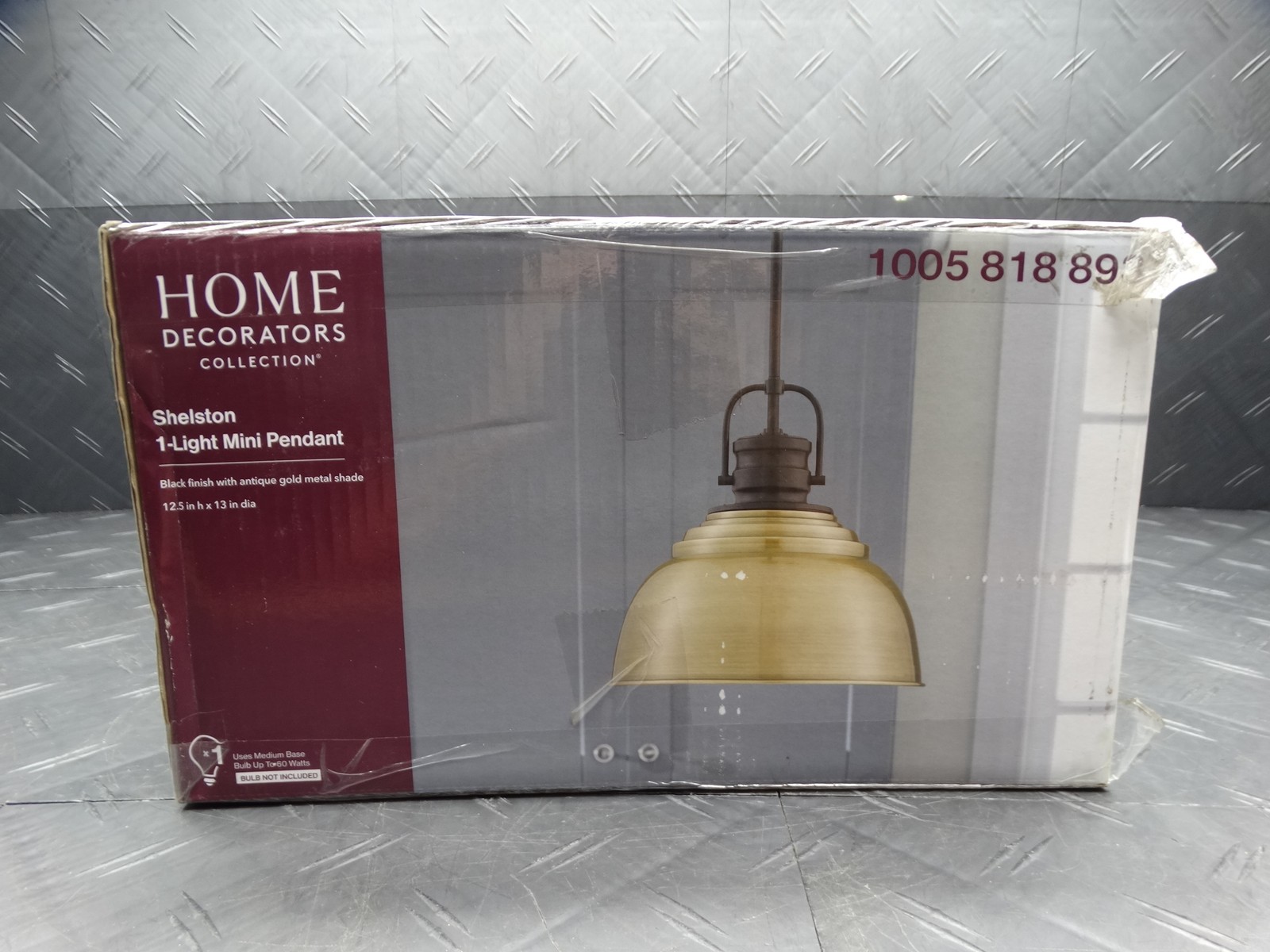 Home Decorators Shelston 1-Light Black + Antique Gold Hanging Pendant 1005818893