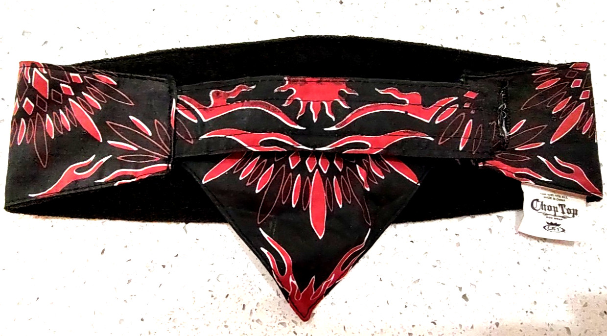 Biker Chop Top Reverse Red/Black Rhinestones Doo Rag , Head Scarf, Headband