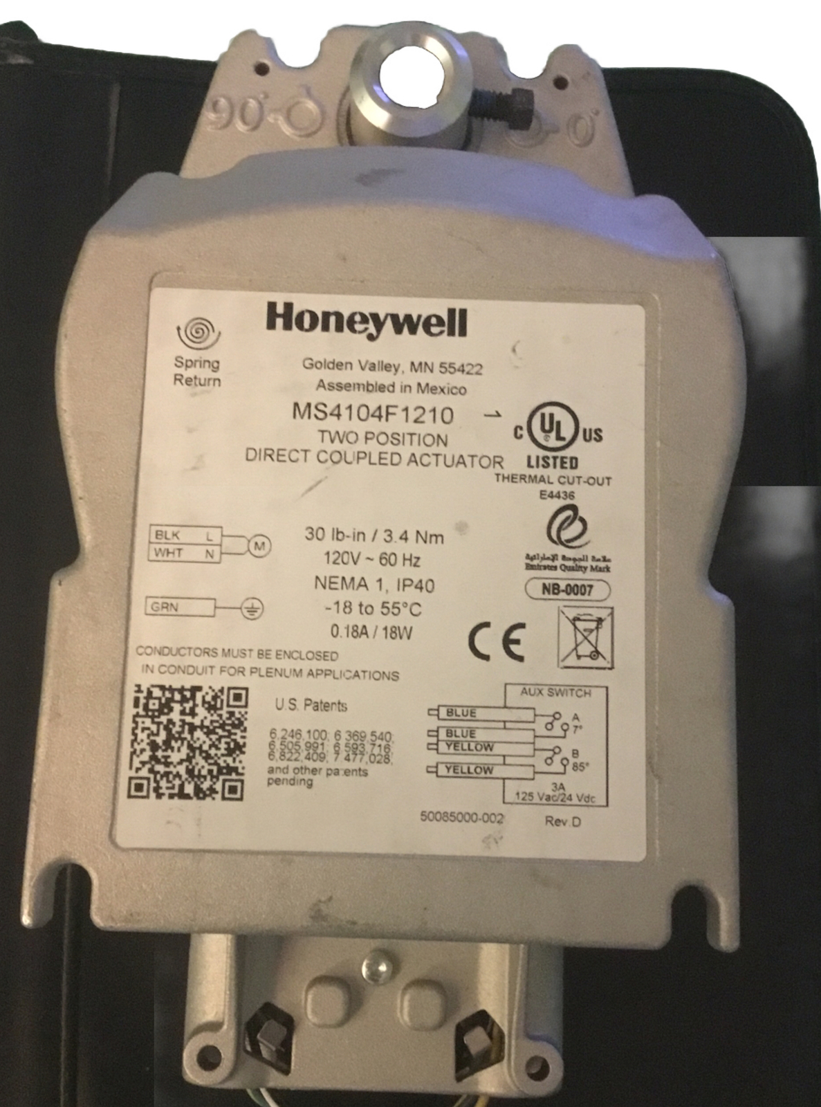 Honeywell Two Position Direct Coupled Actuator MS4104F1210
