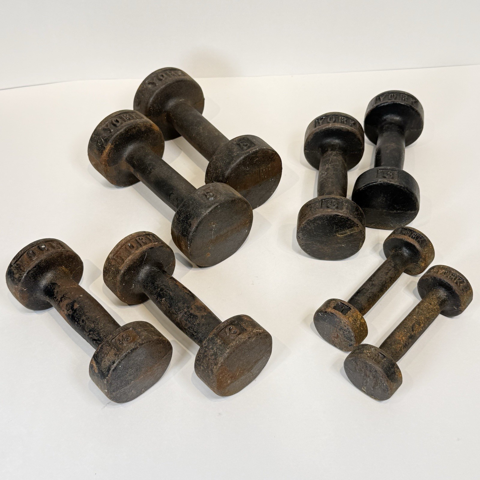 Vintage York Roundhead Dumbbells 4 Pairs 1-5 lb Round Head Hand Weights Set of 8