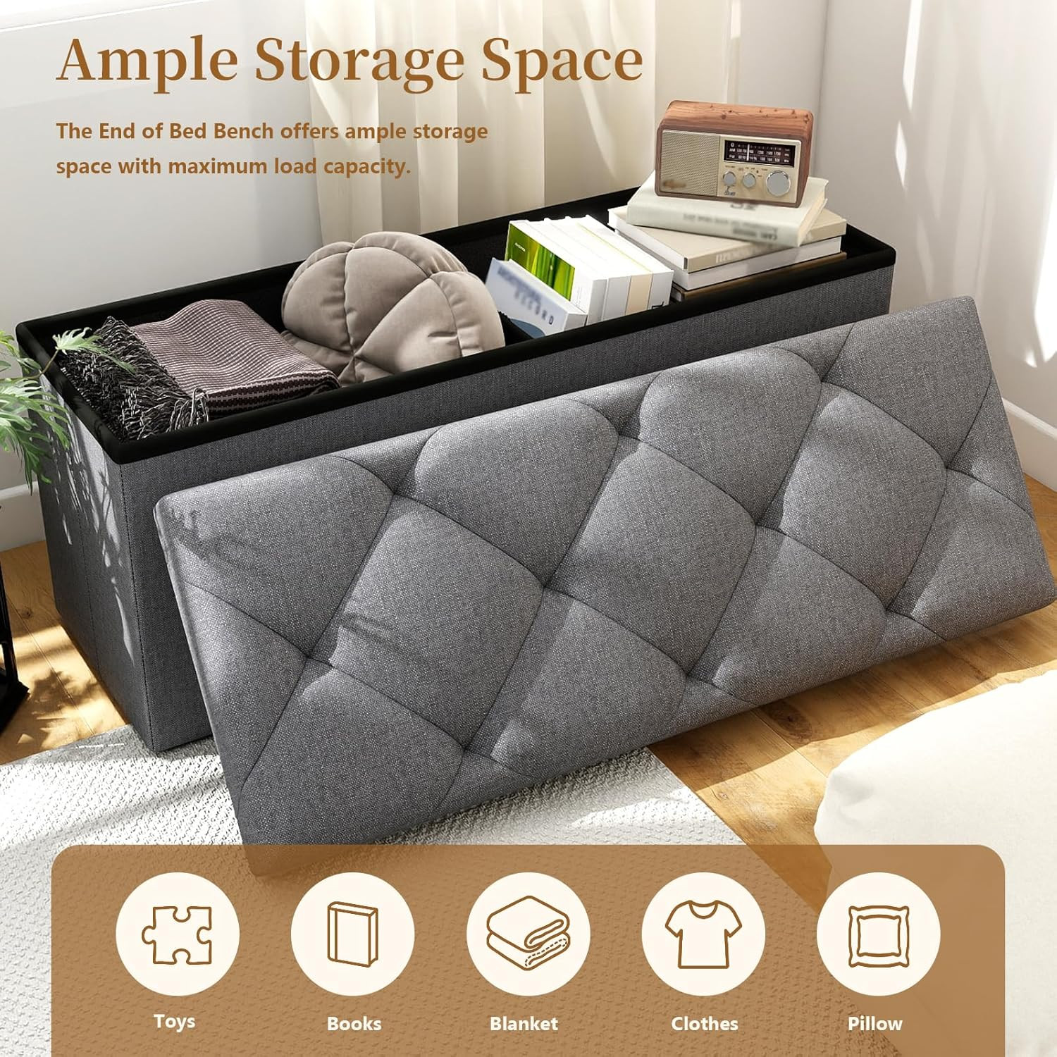Folding Ottoman with Storage Bench,Storage Ottoman Bench,30 Inches Ottoman Foot