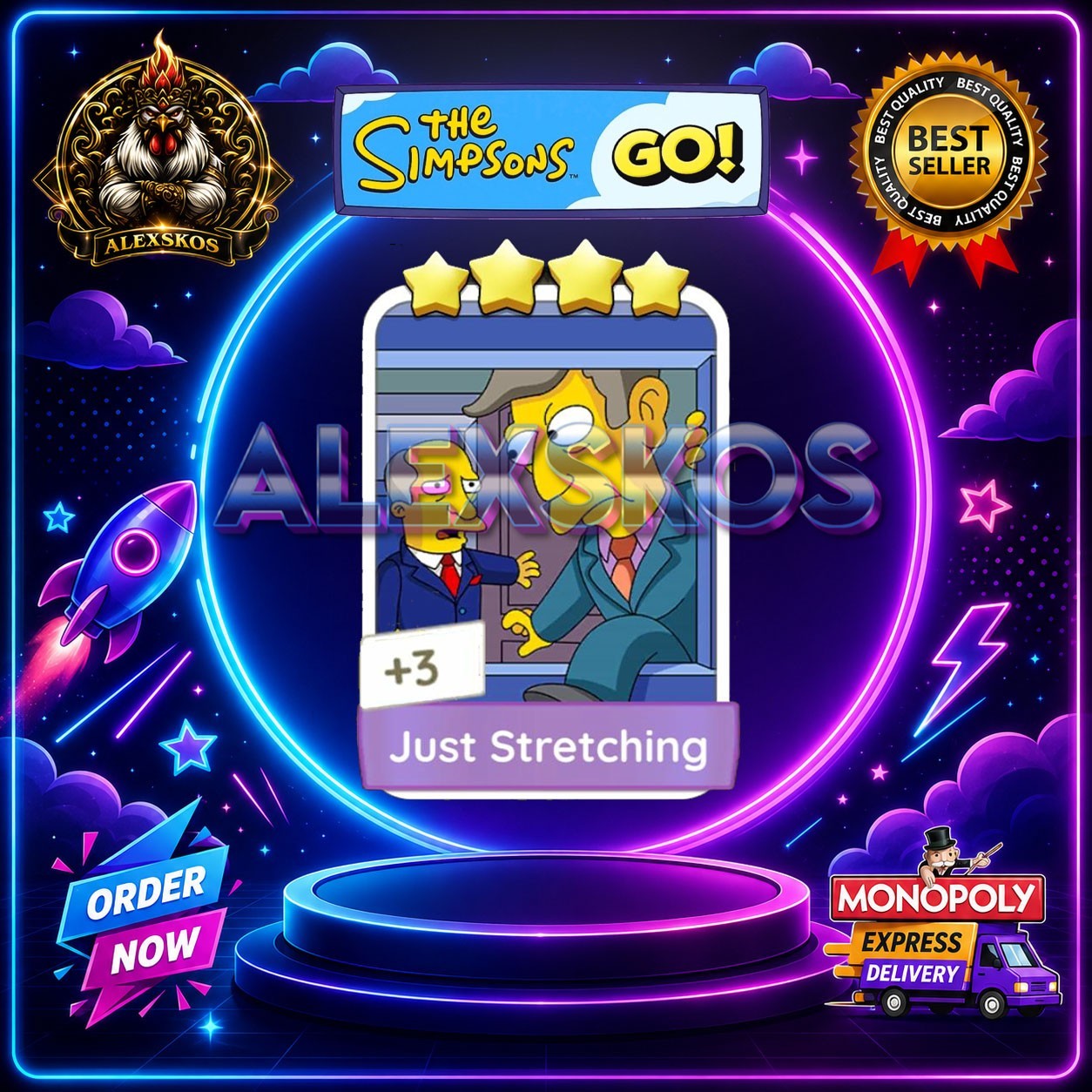 Just Stretching ⭐Monopoly Go Sticker MOGO The Simpsons Stickers 🌟Fast Delivery