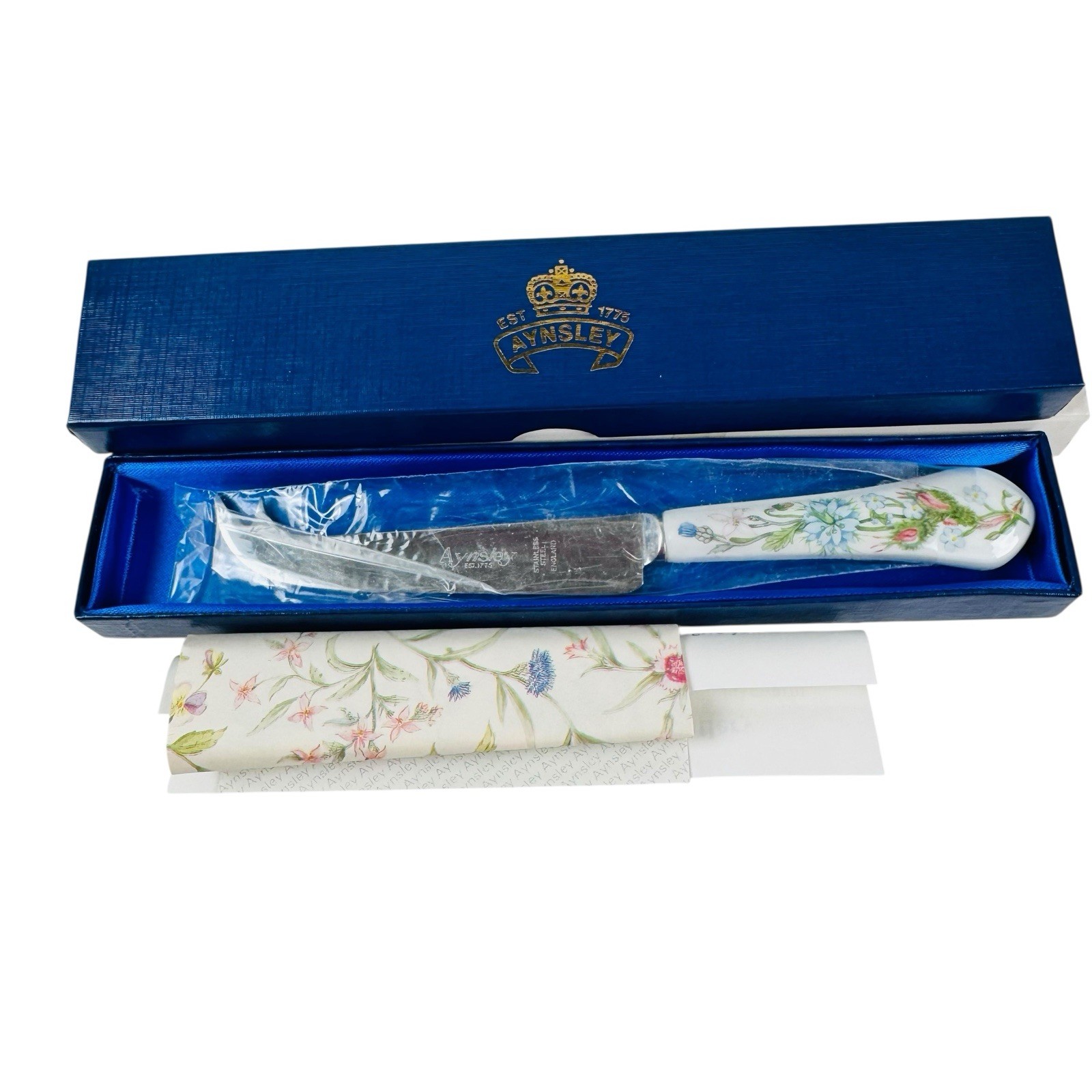 Aynsley Pembroke Porcelain Handle Stainless Steel Cheese Knife Boxed England