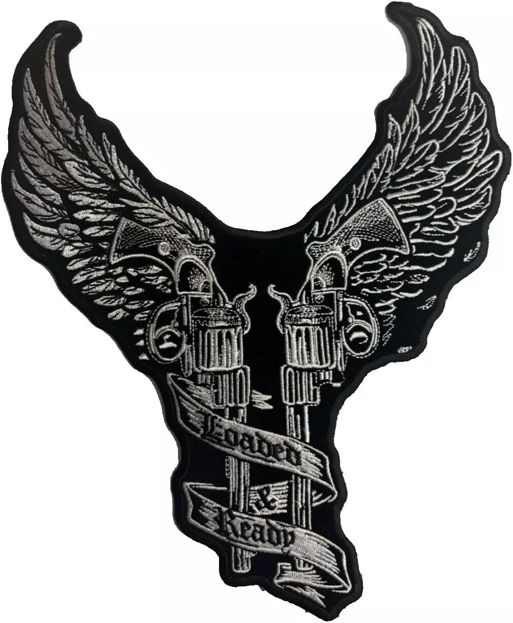 LOADED AND READY 2 PISTOLS YOUNG GUNS JACKET VEST BACK PATCH -IRON OR SEW 10"X9"