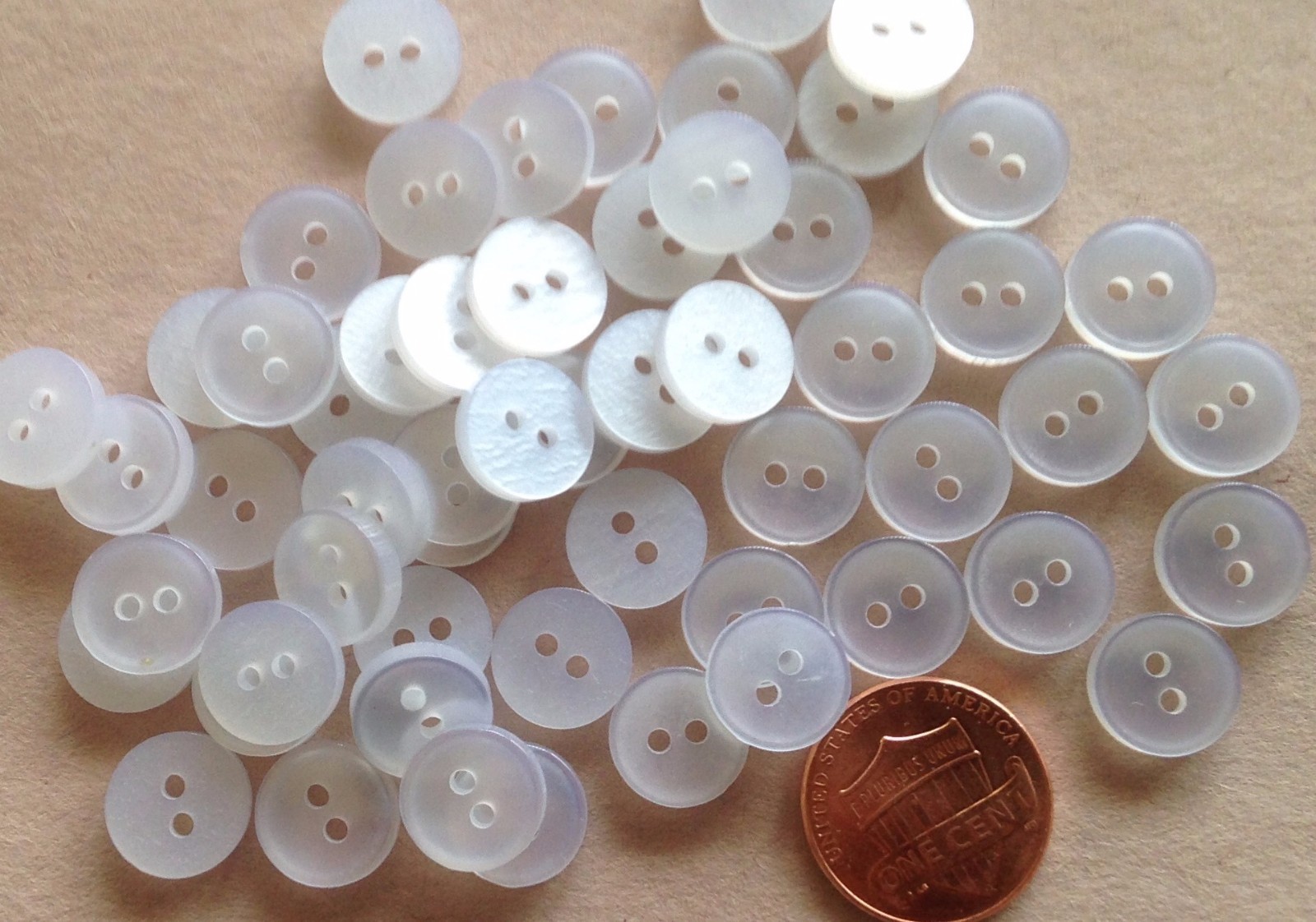 24 Small Pearlized Off-white Plastic Sew-through Buttons 7/16" 11mm # 7229