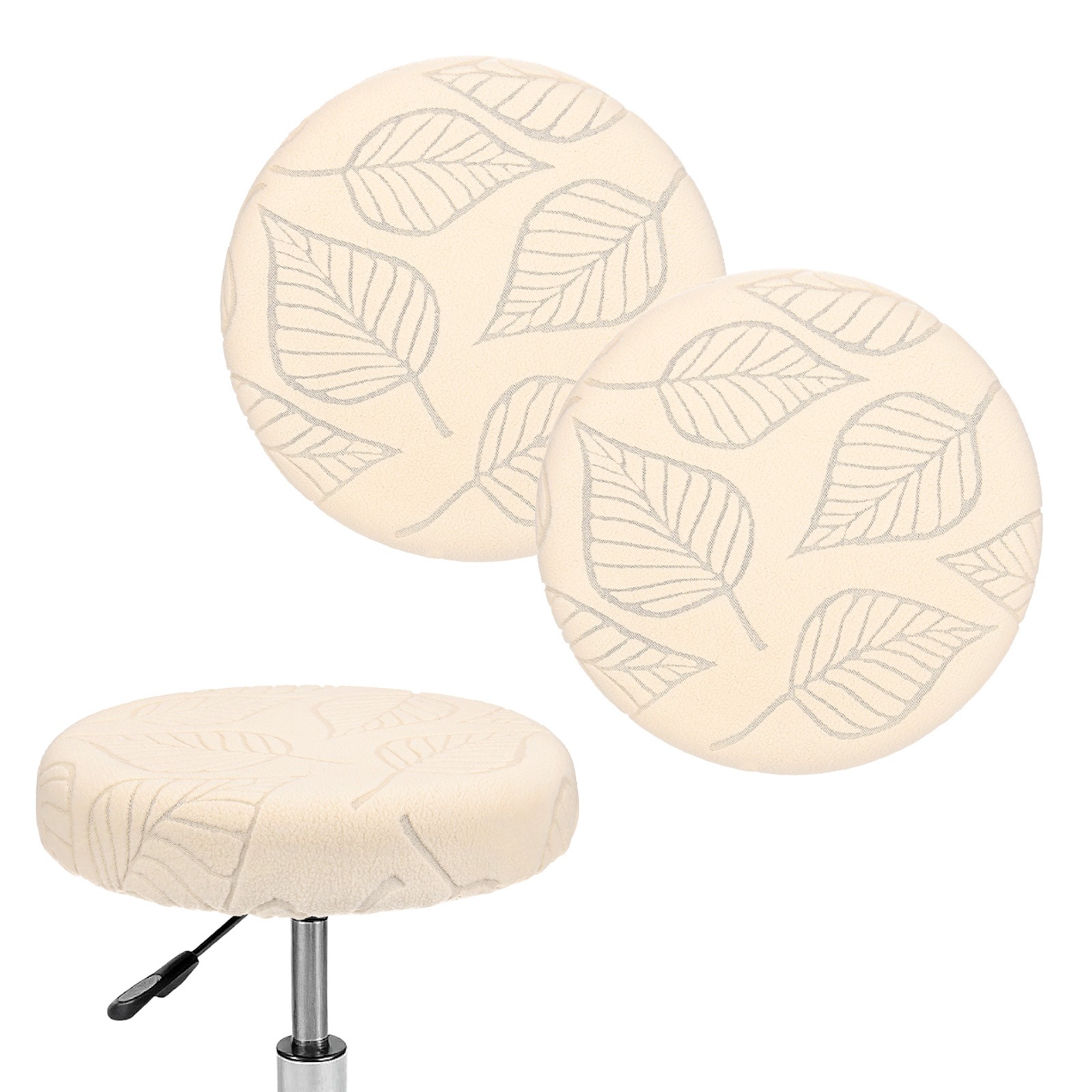 2-Pack Bar Stool Covers Round for 12-14 Inch Leaf Pattern Covers [Beige]