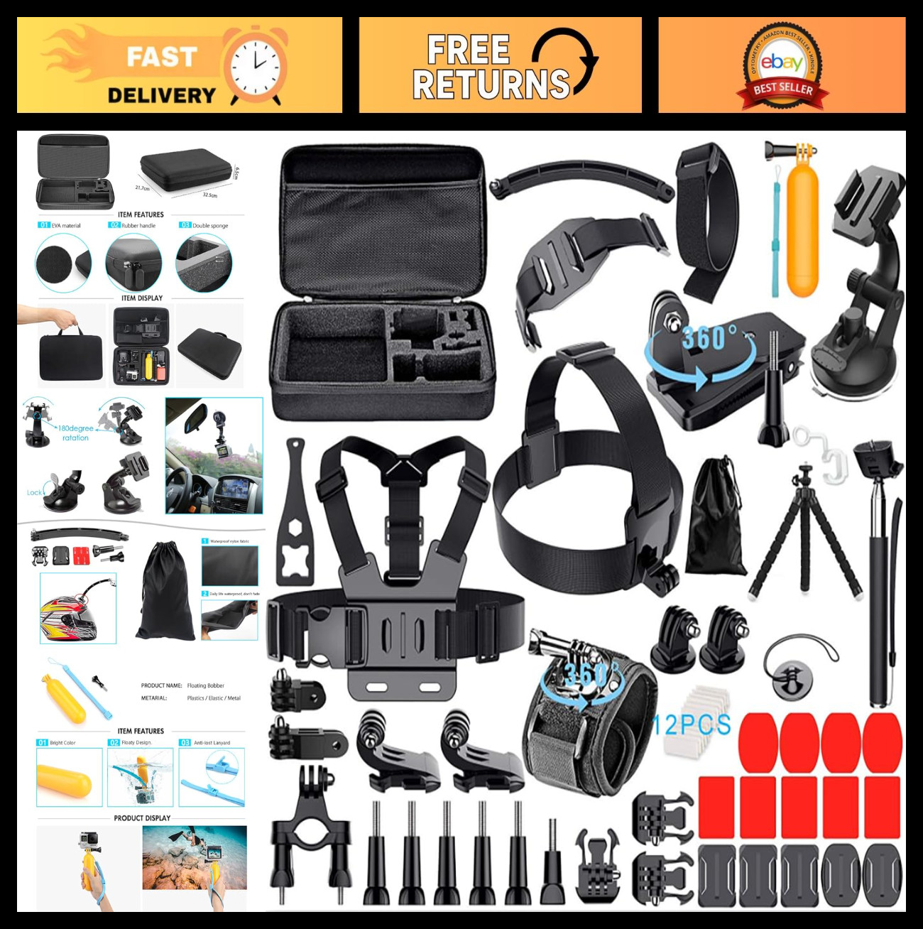 59-in-1 Action Camera Accessories Kit for GoPro, DJI Osmo, Insta360 & More - Dur
