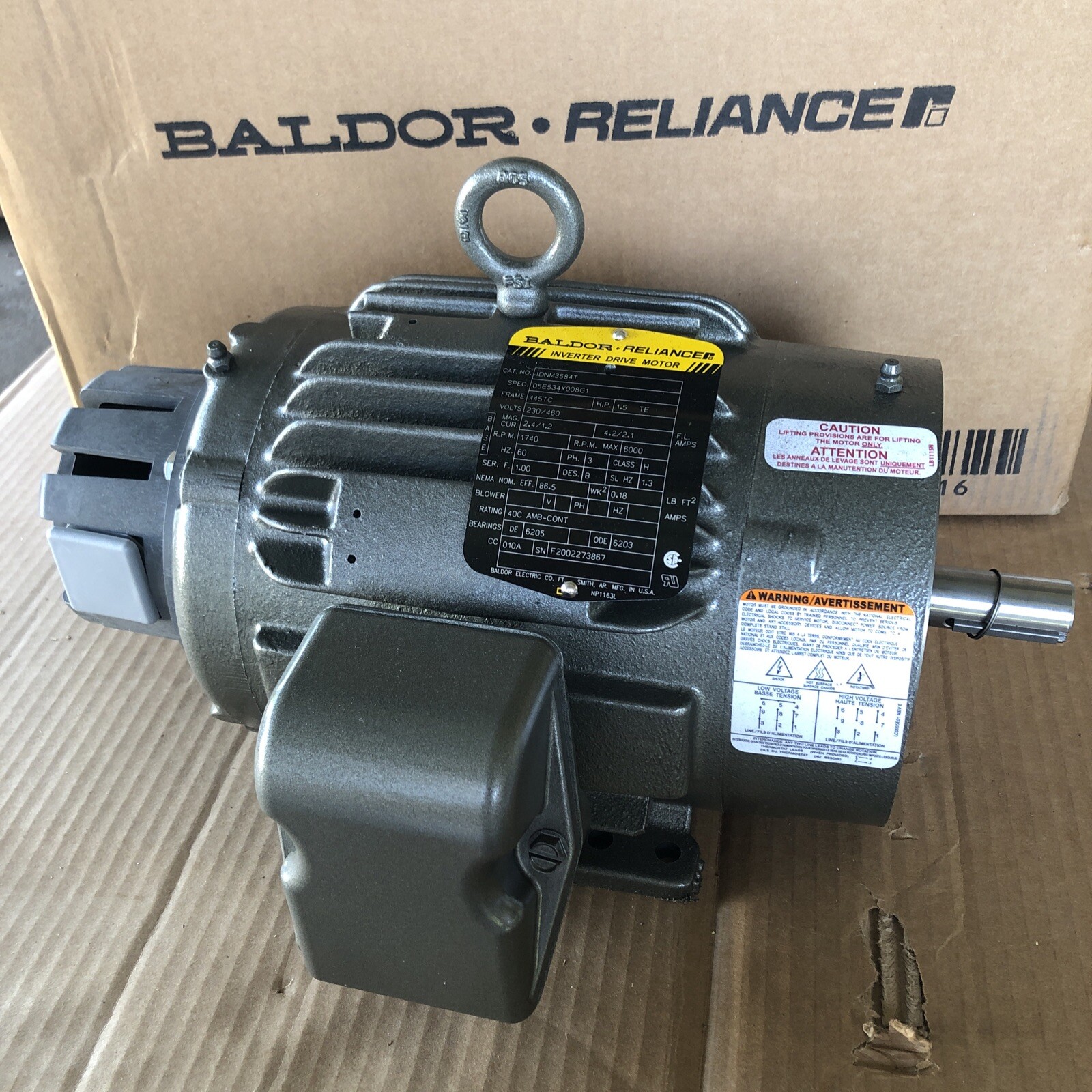 ABB Baldor Reliance IDNM3584T 1.5HP 1740RPM, 145TC 230/460V Inverter Duty Motor