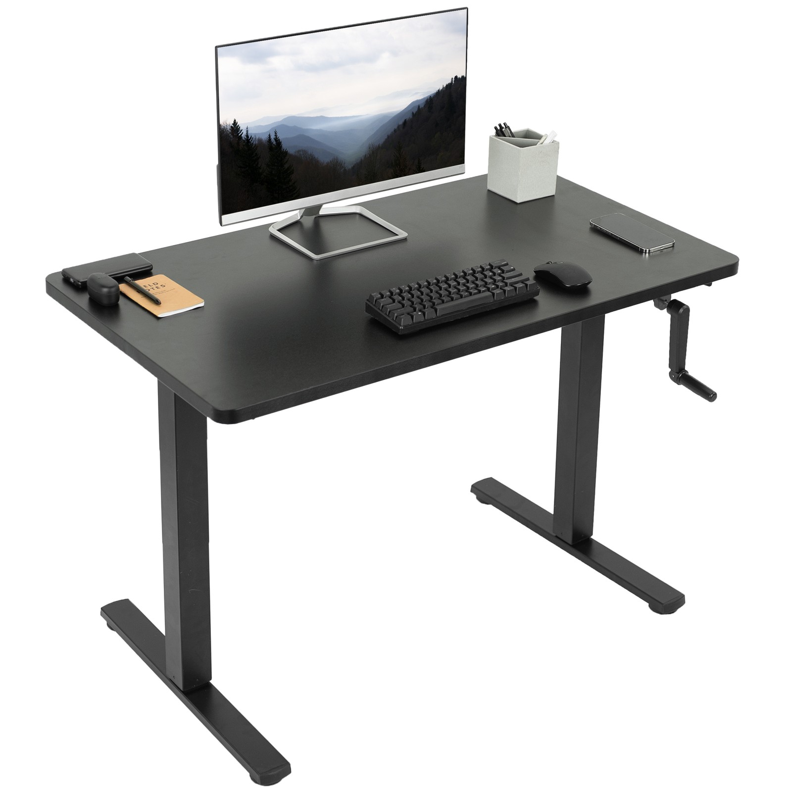 VIVO Manual 43” x 24” Stand Up Desk | Black Table Top, Black Frame