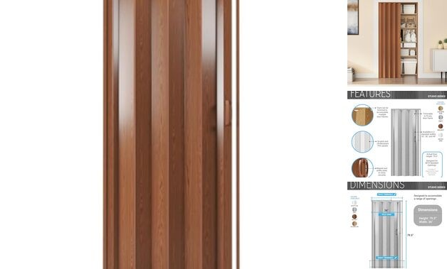 Studio Series 36" W x 80" H PVC Foldable Accordion Door, 36"W x 80"H Walnut
