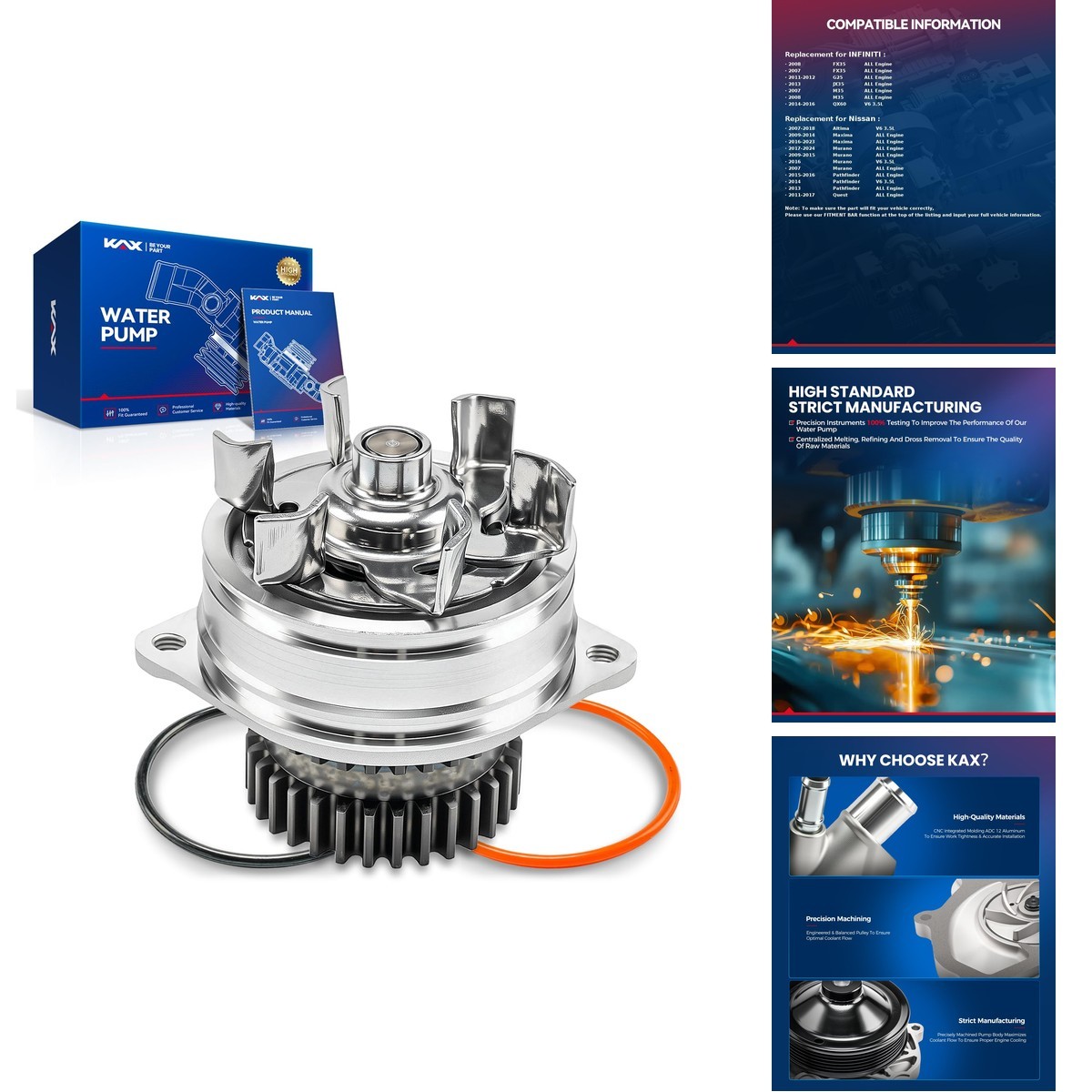 KAX Engine Water Pump Nissan Murano, Maxima, Pathfinder, INFINITI QX60 AW6198