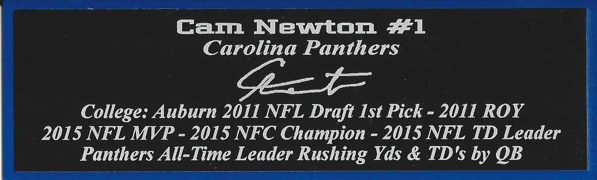 Cam Newton Autograph Nameplate Carolina Panthers Helmet Photo Football Jersey